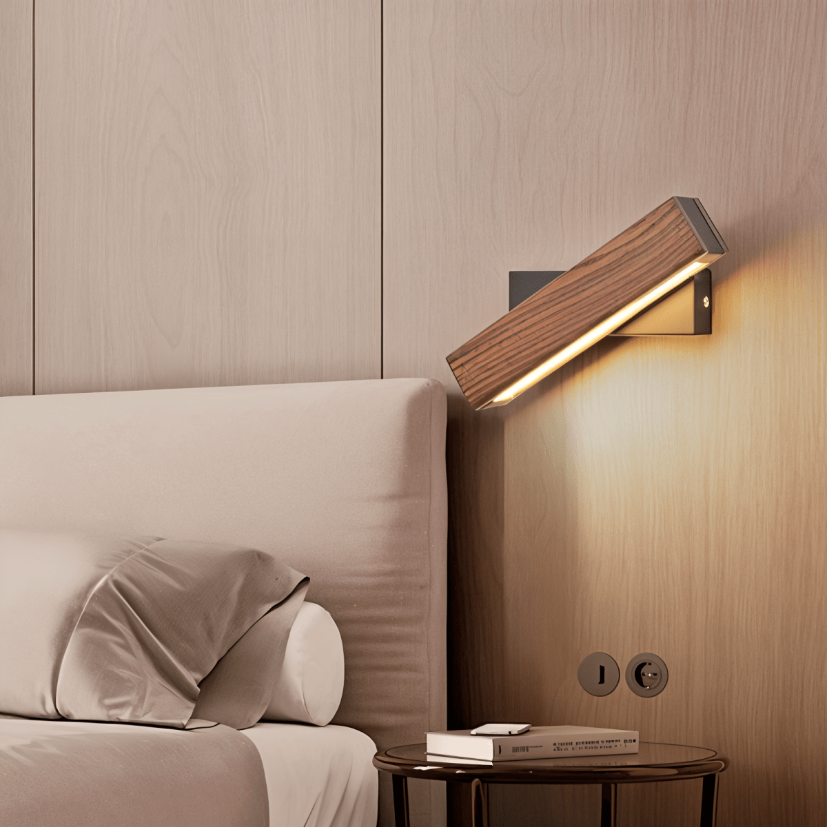 Drehbare LED-Wandlampe aus Holz - Rechteckige 360° Wandbeleuchtung