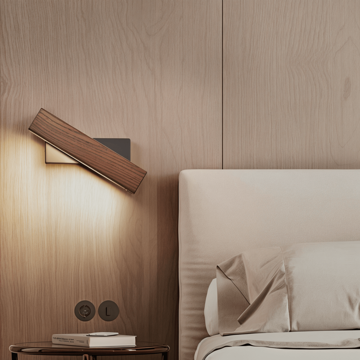 Drehbare LED-Wandlampe aus Holz - Rechteckige 360° Wandbeleuchtung