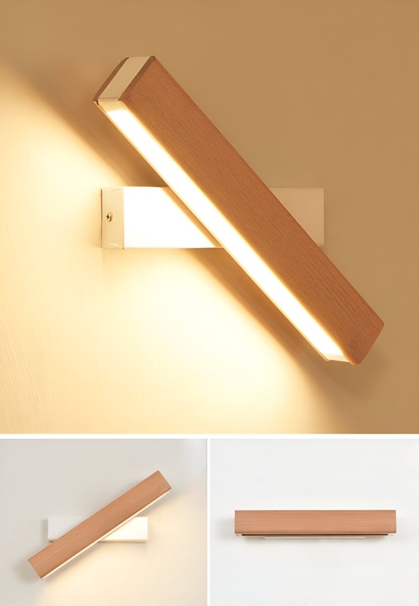 Drehbare LED-Wandlampe aus Holz - Rechteckige 360° Wandbeleuchtung