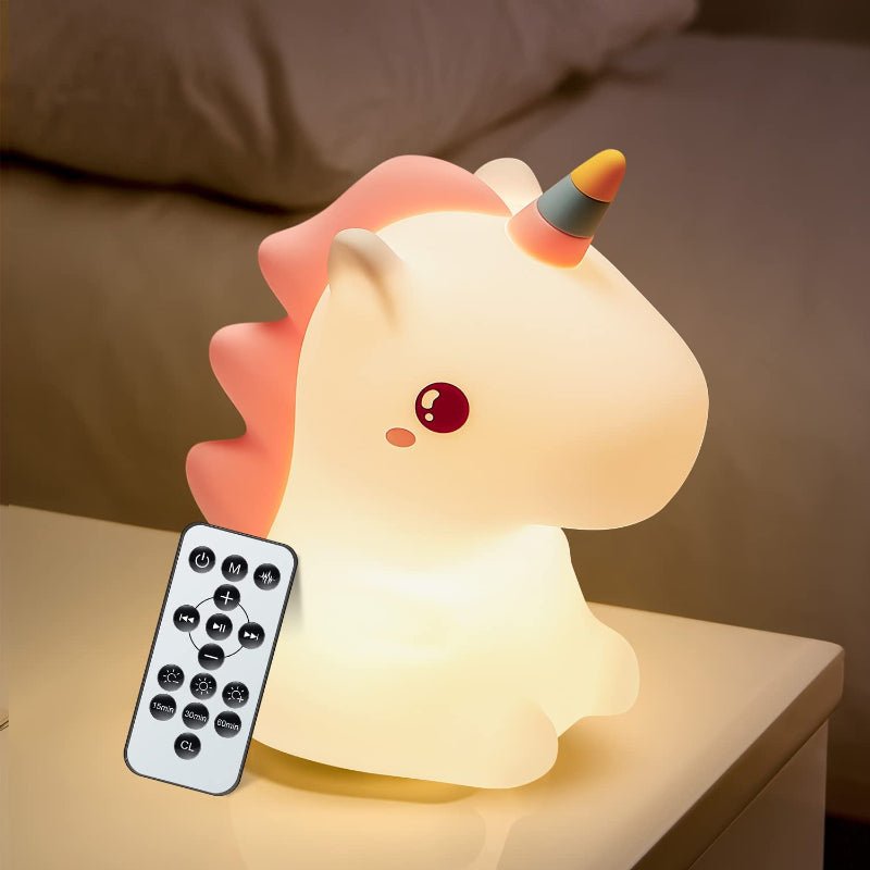 Einhorn LED Nachtlicht für Kinder - 16 Farben, Weißes Rauschen, USB-Aufladung